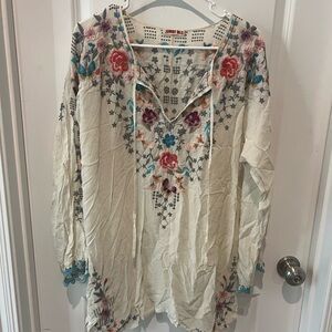Johnny Was Tunic with Multicolor Embroidery size XL (flawed gem)